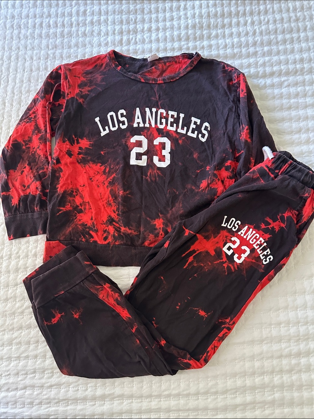SHEIN Red & Black Los Angeles 23 Tie-Dye Sweatshirt and Jogger Set